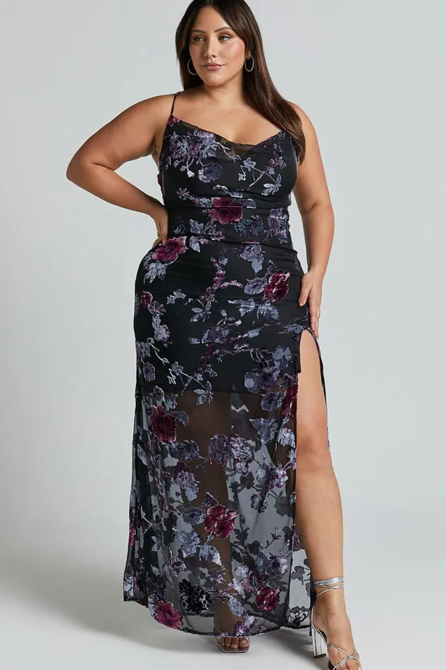 Aletta Maxi Dress 8211 Cowl Cross Back Dress In Purple Haze Burnt Out Floral Women Showpo Dresses