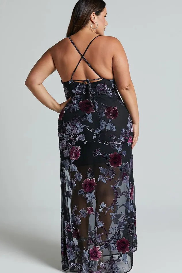 Aletta Maxi Dress 8211 Cowl Cross Back Dress In Purple Haze Burnt Out Floral Women Showpo Dresses