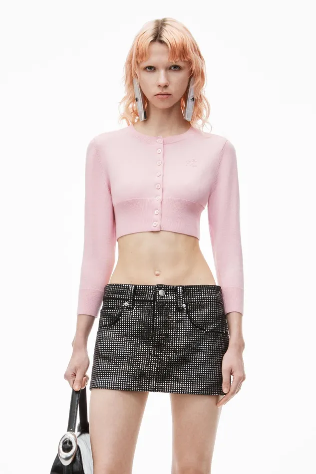Alexander Wang Sweaters Logo Embossed Shrunken Cardigan In Superfine Merino Wool 8211 Women