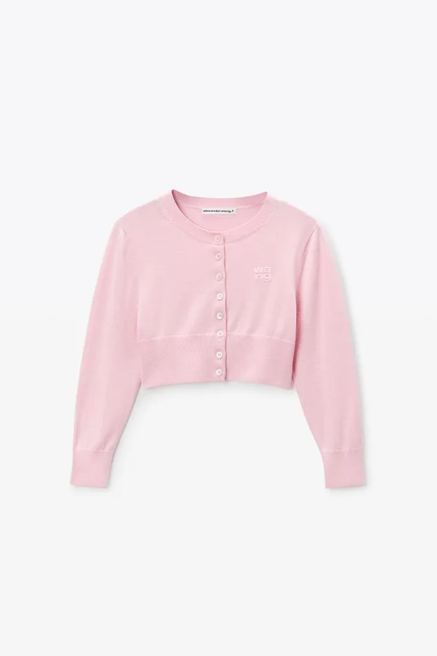Alexander Wang Sweaters Logo Embossed Shrunken Cardigan In Superfine Merino Wool 8211 Women