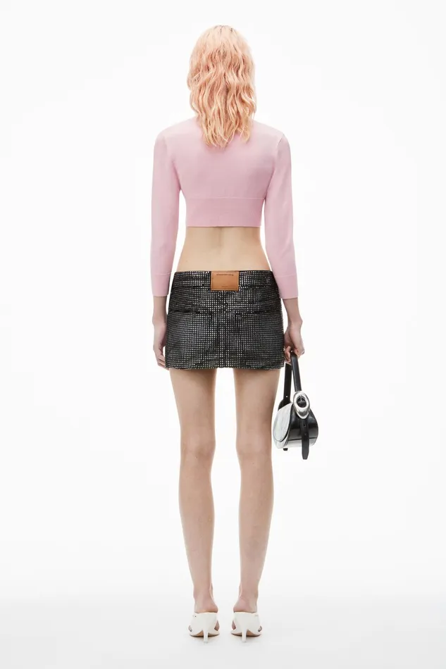 Alexander Wang Sweaters Logo Embossed Shrunken Cardigan In Superfine Merino Wool 8211 Women