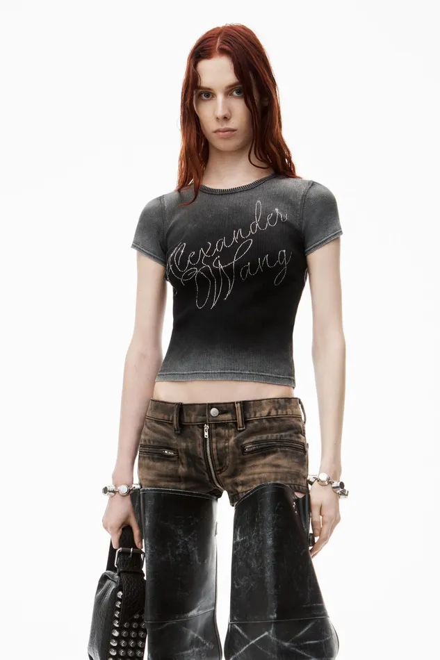 Alexander Wang TShirts Crystal Hotfix Tee In Ribbed Jersey 8211 Women