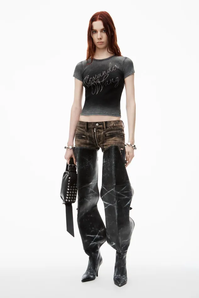 Alexander Wang TShirts Crystal Hotfix Tee In Ribbed Jersey 8211 Women
