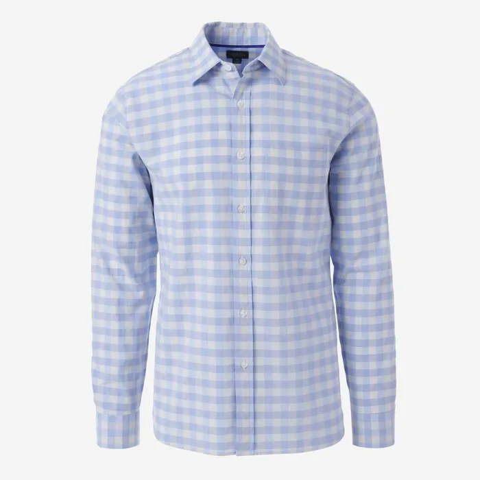 Allen Edmonds Gingham Cotton Sport Shirt Blueivory Men Shirts and Sweaters