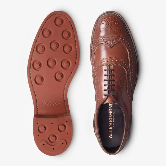 Allen Edmonds McTavish Oxford Wingtip Dress Shoe Tan With Red Sole Men Made In The Usa