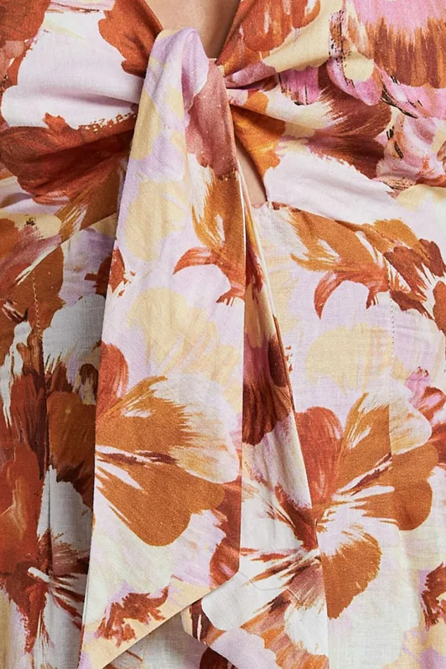 Amalie The Label 8211 Chevonne Linen Blend Tie Front Puff Sleeve Maxi Dress In Baku Print Women Showpo Dresses
