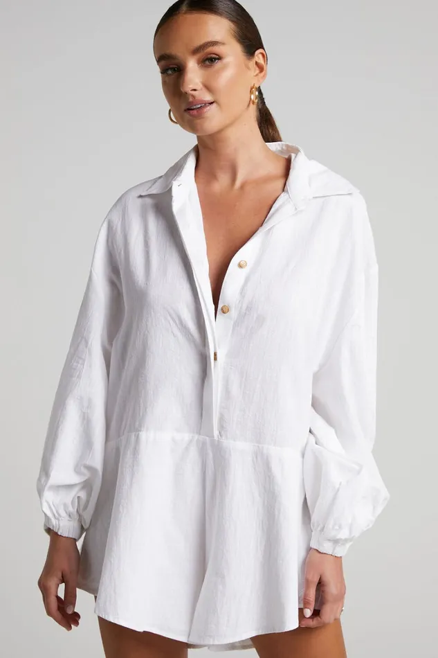 Anka Playsuit 8211 Relaxed Button Front Shirt Playsuit In White Women Showpo Rompers