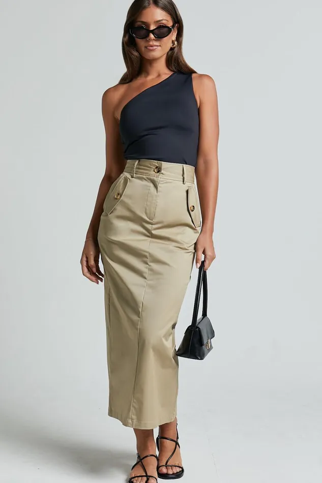 Anna Midi Skirt 8211 High Waisted Cargo In Sand Women Showpo Skirts