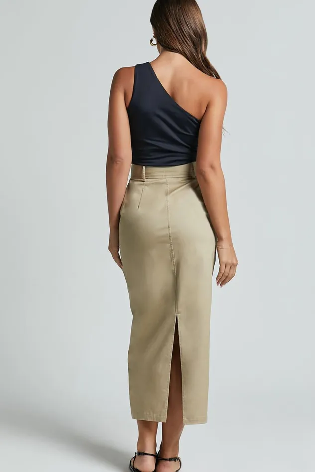 Anna Midi Skirt 8211 High Waisted Cargo In Sand Women Showpo Skirts