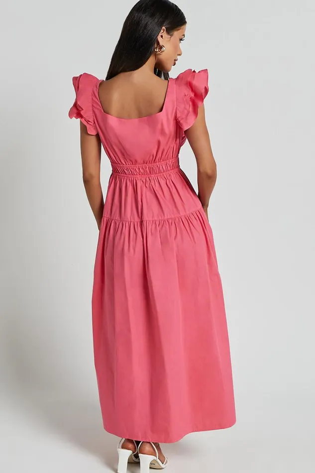 Arlene Midi Dress 8211 Square Neck Shoulder Frill Tiered Dress In Berry Women Showpo Conscious