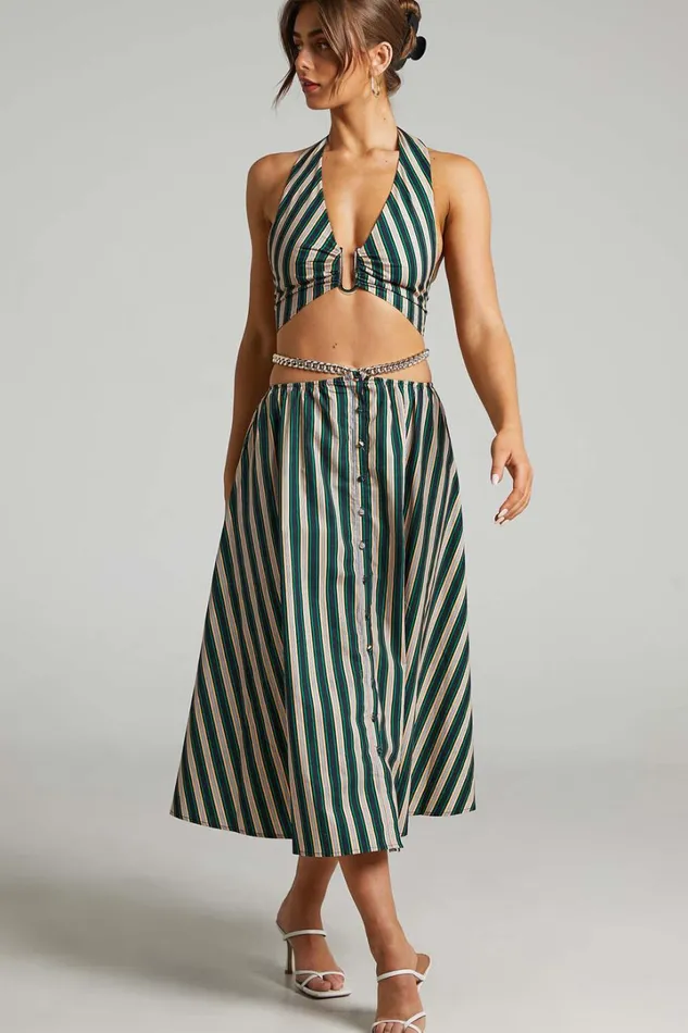 Atoir 8211 The Gravity Midi Skirt In IVY PEACH STRIPE Women Showpo Skirts