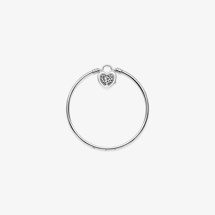 Bangles Women Pandora Limited Edition Moments Silver Bangle Flourishing Heart Padlock