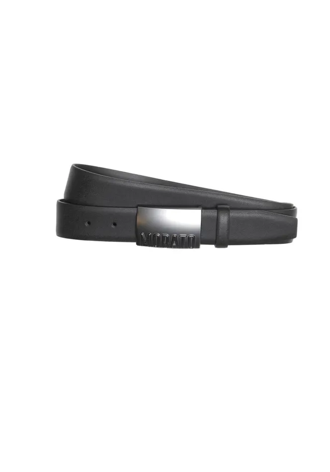 Belts Men Antony Morato 35mm Leather Belt With Plaque Black
