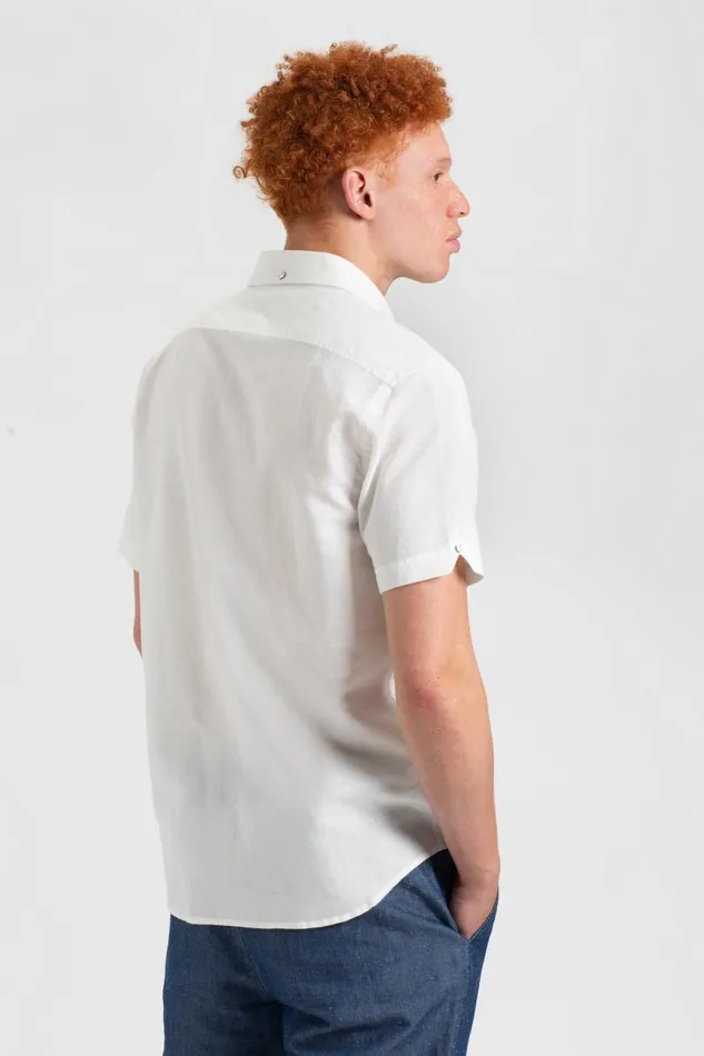 Ben Sherman Short Sleeve Shirts Men Garment Dye ShortSleeve Linen Shirt 8211 White
