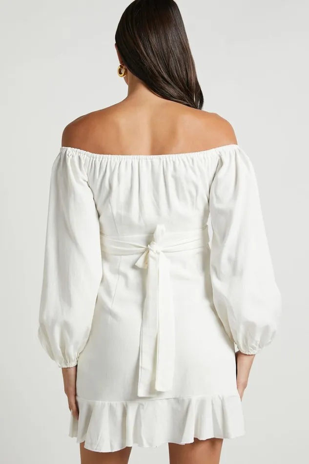 Can039t Move On Mini Dress 8211 Linen Look Off Shoulder Dress In White Linen Look Women Showpo Curve Clothes
