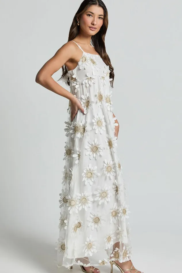 Candice Midi Dress 8211 Straight Neck Floral Embroidery Detail Shift Dress In White Women Showpo Dresses
