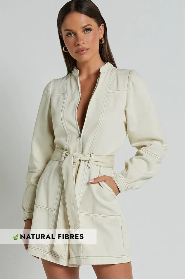 Cenna Playsuit 8211 Zip Front Long Sleeve Denim Playsuit In Ecru Wash Women Showpo Rompers Cenna Playsuit 8211 Zip Front Long Sleeve Denim Playsuit In Ecru Wash Women Showpo Rompers
