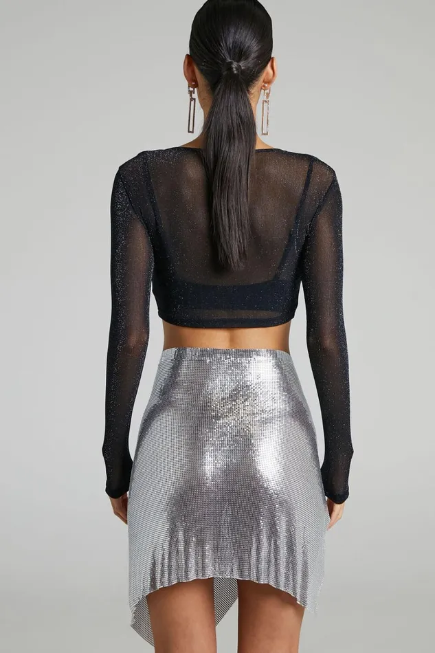 Charity Mini Skirt 8211 Asymmetrical Mesh Skirt In Silver Women Showpo Skirts