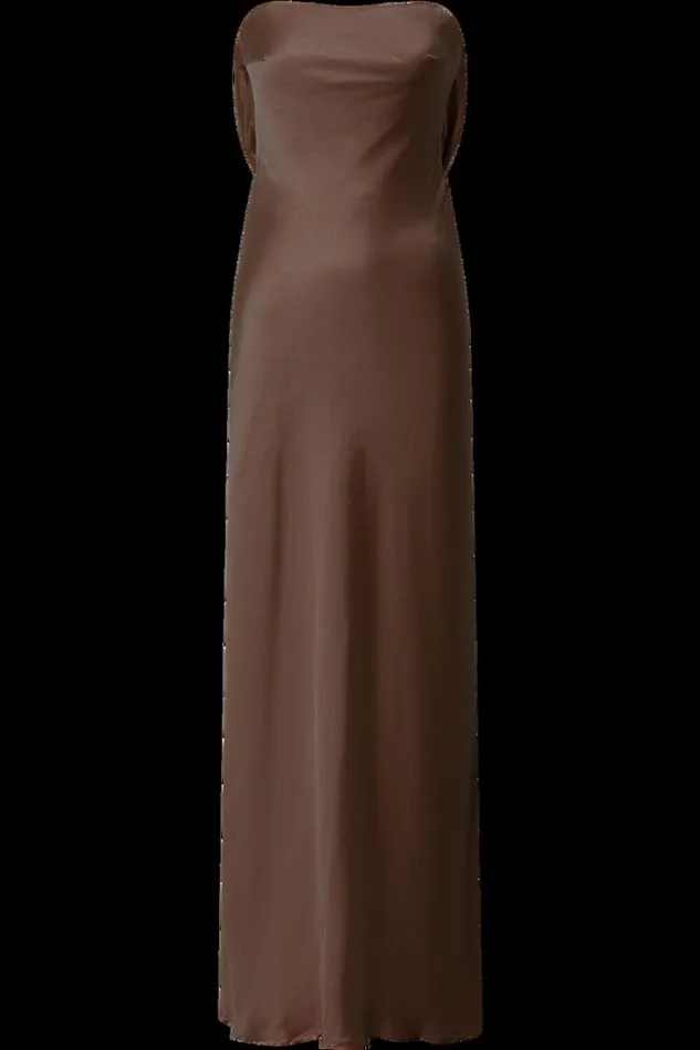 Charlita Maxi Dress 8211 Strapless Cowl Back Satin Dress In Chocolate Women Showpo Curve Clothes