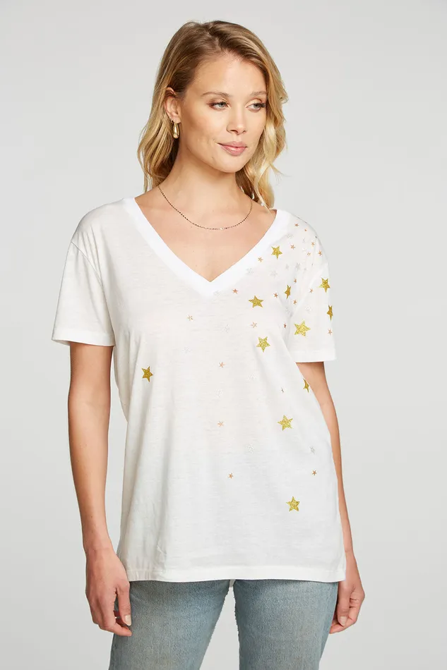 Chaser Brand Glitter Stars Womens Tops