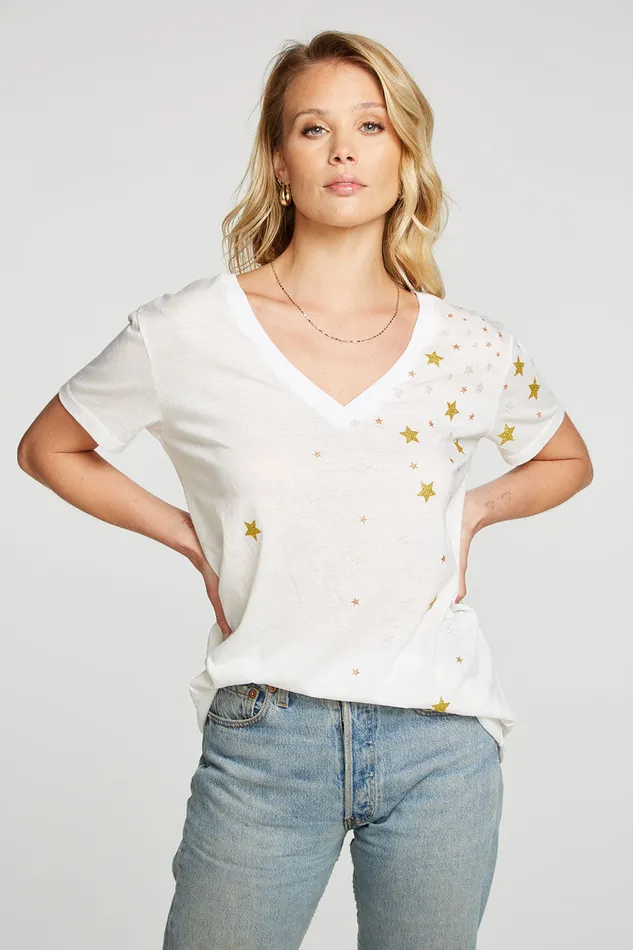 Chaser Brand Glitter Stars Womens Tops