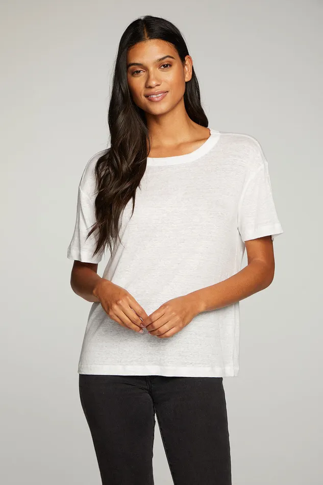 Chaser Brand Linen Jersey Short Sleeve Crew Neck Easy Tee Womens Tops