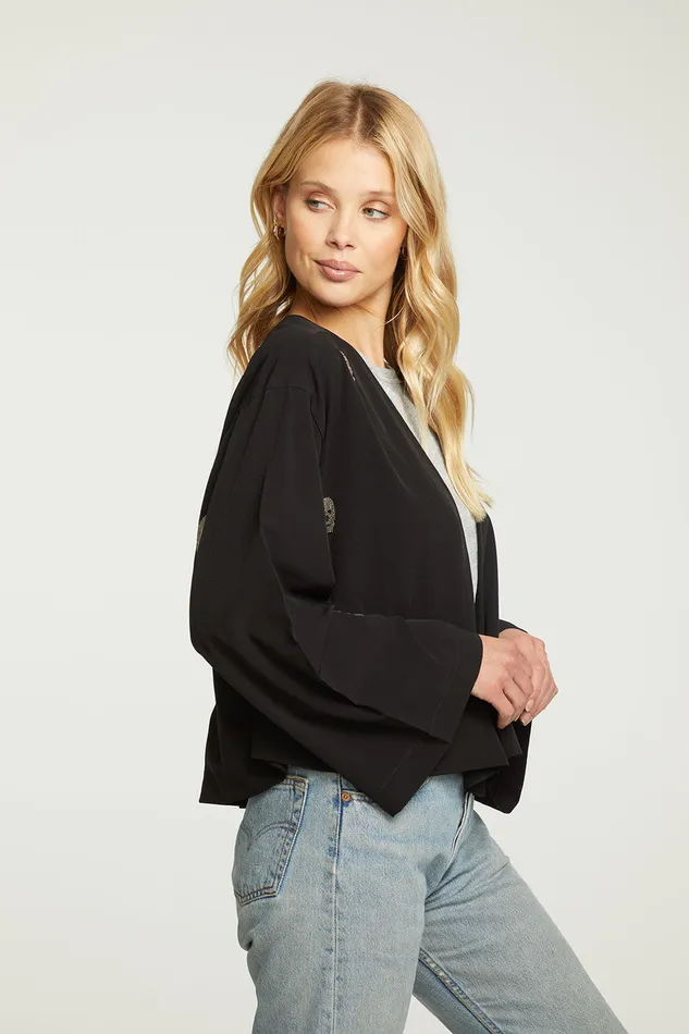 Chaser Brand Outerwear Womens Beaded Skulls Open Bed Jacket