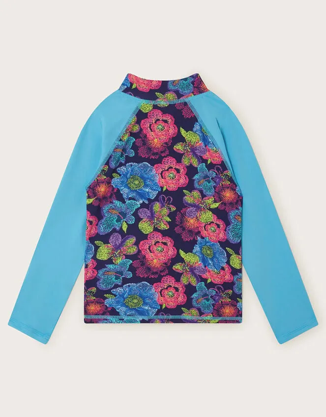 Children Sketchy Floral Swim Top Blue Monsoon Beachwear and Swimwear