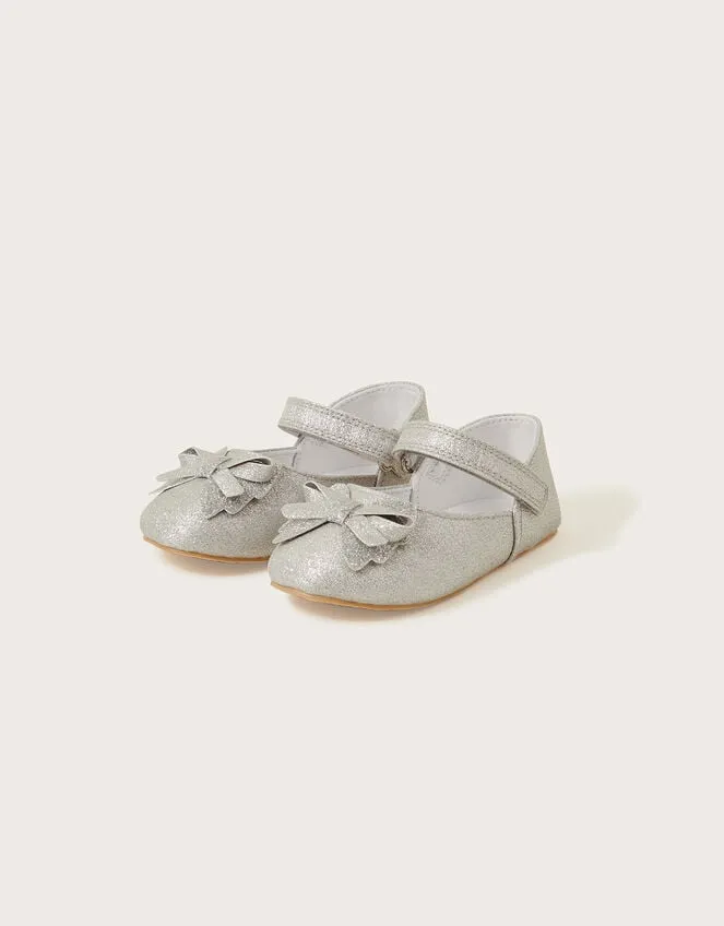 Children Sparkle Bow Walker Shoes Silver Monsoon Partywear
