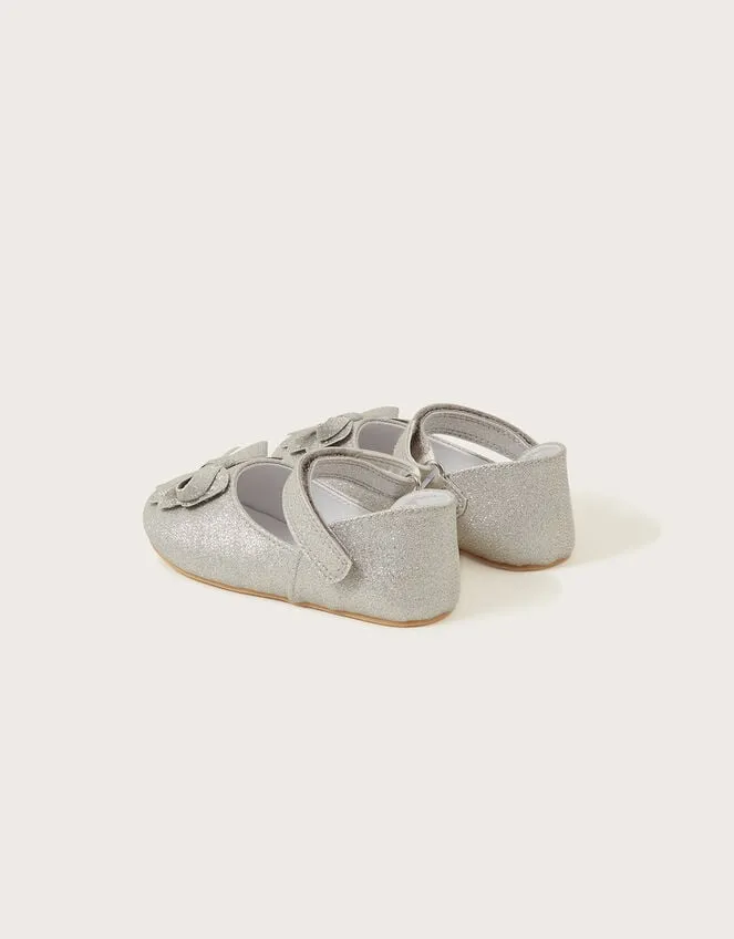 Children Sparkle Bow Walker Shoes Silver Monsoon Partywear