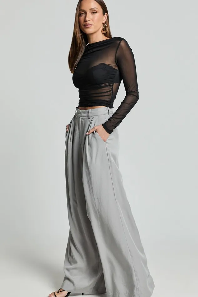 Clarke Pants 8211 High Waist Wide Leg Pants In Grey Women Showpo Conscious