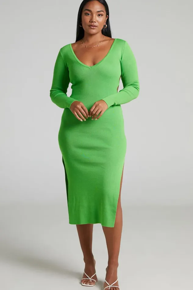 Clymene Midi Dress 8211 Side Cut Out Knit Dress In Lime Women Showpo Dresses