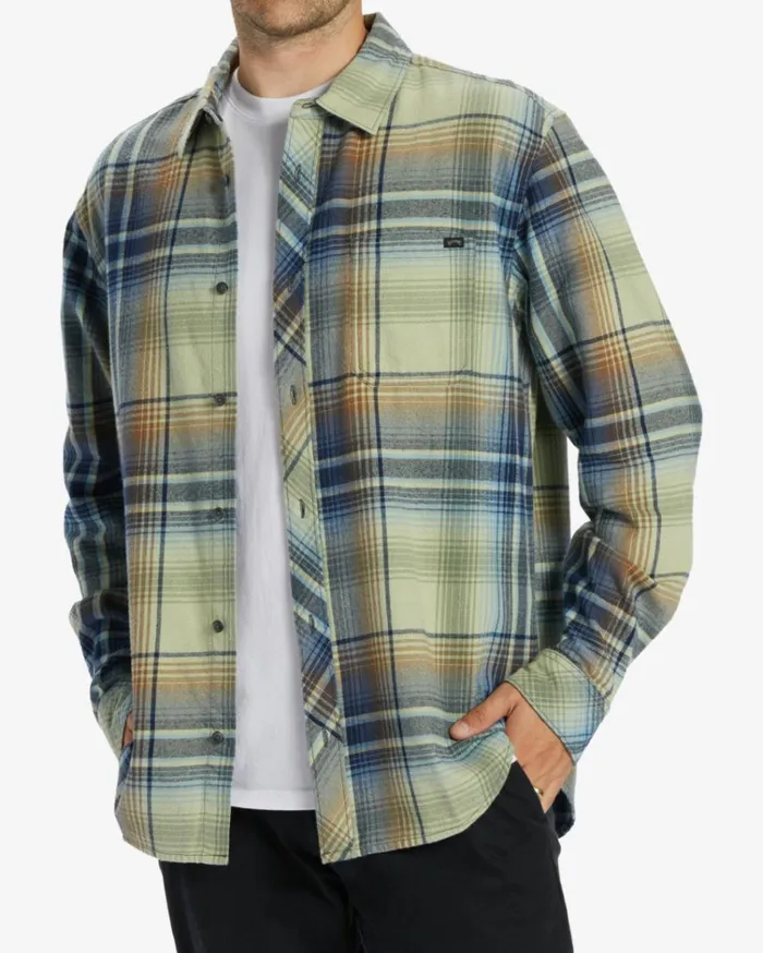 Coastline Flannel Long Sleeve Shirt Light Sage Men Billabong Shirts