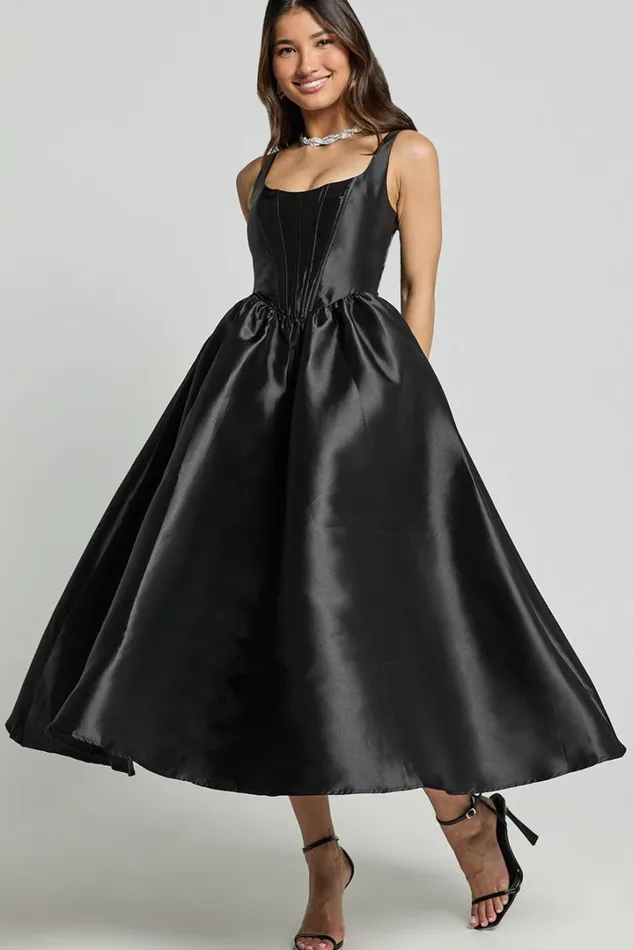 Courtney Midi Dress 8211 Corset Panel Low Back Dress In Black Women Showpo Curve Clothes