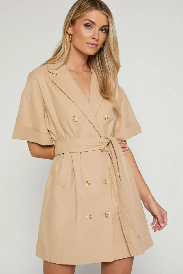 Cyrus Mini Dress 8211 Waist Wrap Short Sleeve Blazer Mini Dress In Stone Women Showpo Curve Clothes