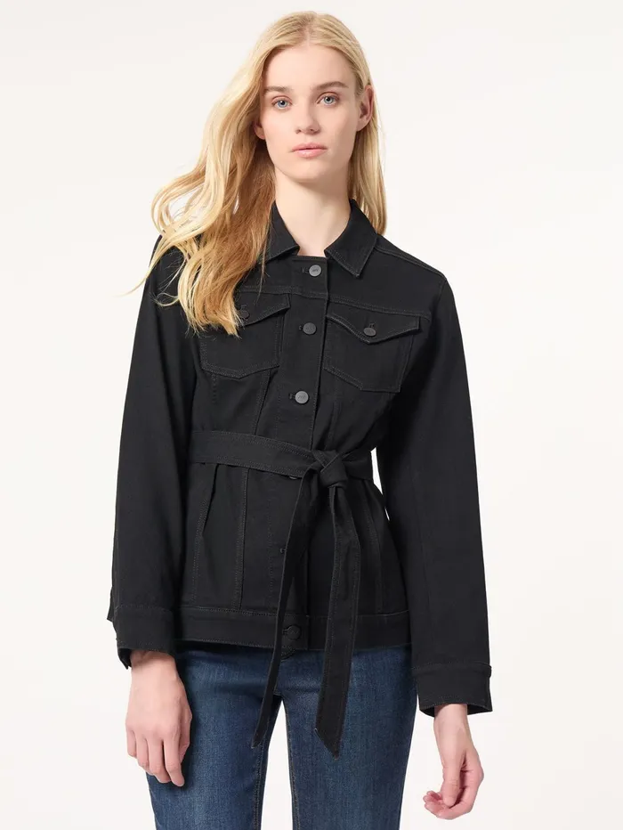 Denim Belted ButtonFront Jacket Onyx Wash Women Jones New York Outerwear
