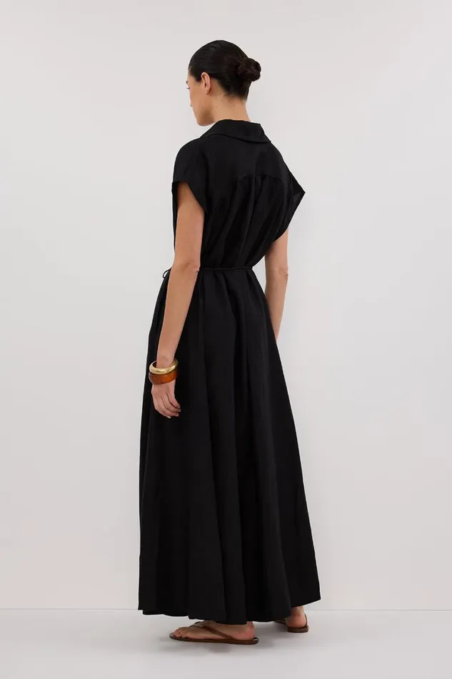DISSH Linen Dresses LANA BLACK LINEN MIDI SHIRT DRESS 8211 Women