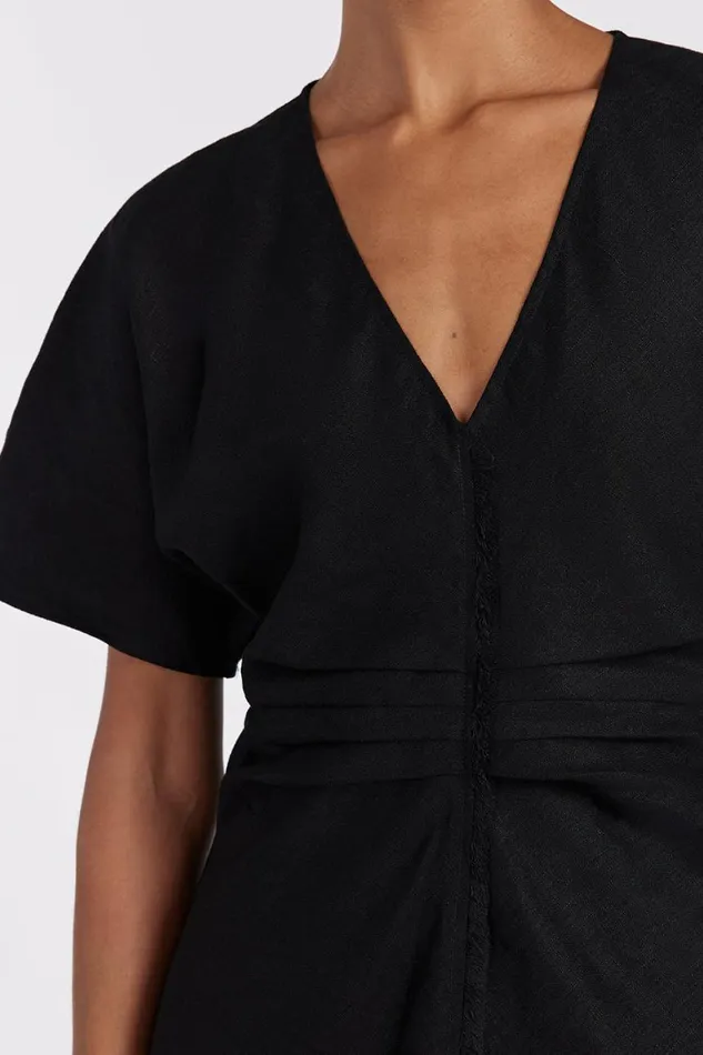 DISSH Linen Dresses ZAHARA BLACK FRINGING MIDI DRESS 8211 Women