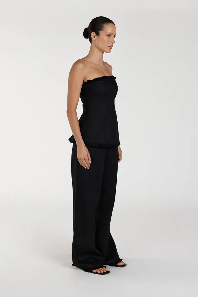 DISSH Pants ZAHARA BLACK LINEN FRINGED PANT 8211 Women