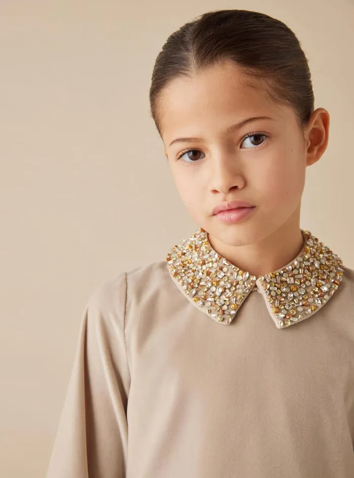 Dresses Girl 216 Il Gufo Velvet Dress With Removable Collar