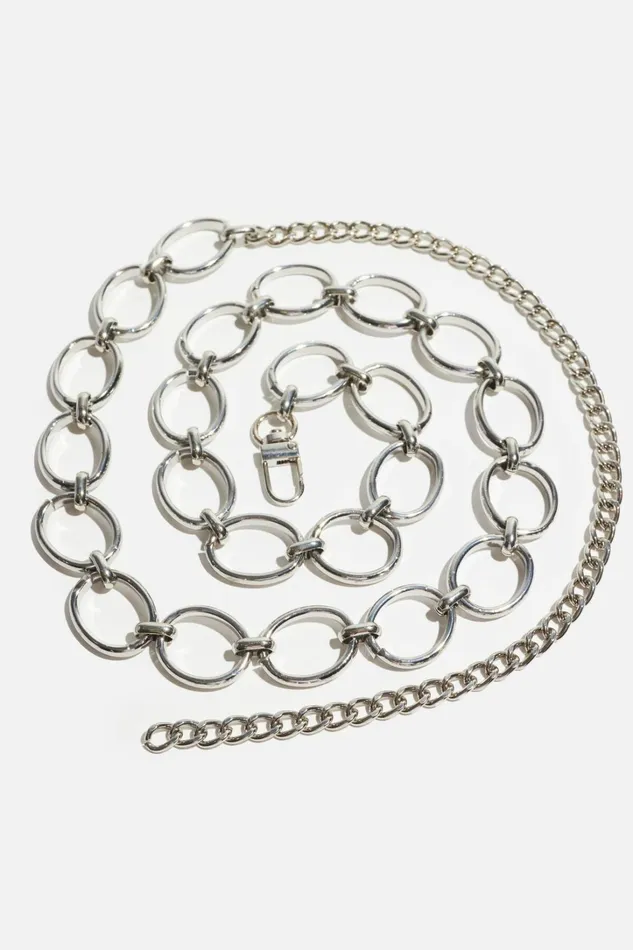 Dynamite Belts Women Open Ovals Chain Belt Gray