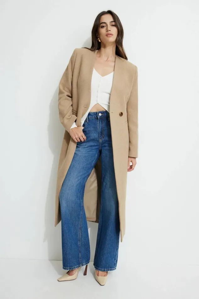 Dynamite Coats and Jackets Women Collarless Single Button Coat Brown