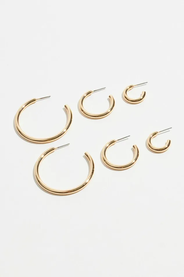 Dynamite Earrings Women 3Pack Trio Hoop Earrings Yellow
