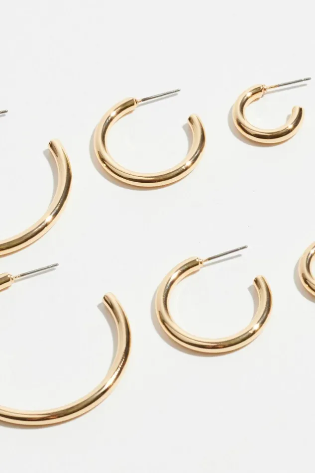 Dynamite Earrings Women 3Pack Trio Hoop Earrings Yellow