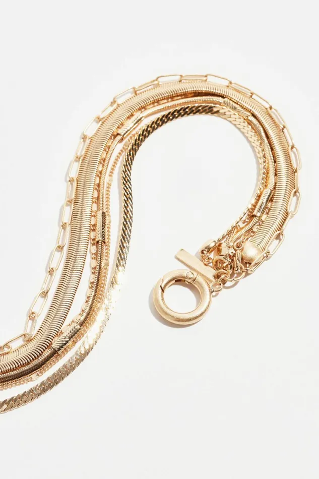 Dynamite Necklaces Women Layered Textured Chain Round Necklace Yellow