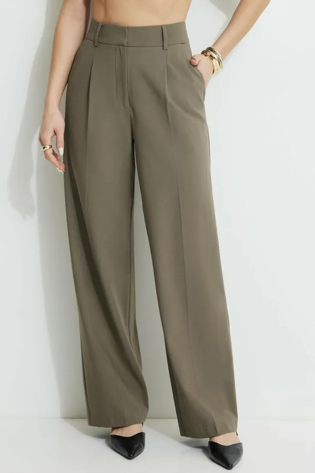 Dynamite Pants Women Sofia Pleated Straight Leg Pants Brown