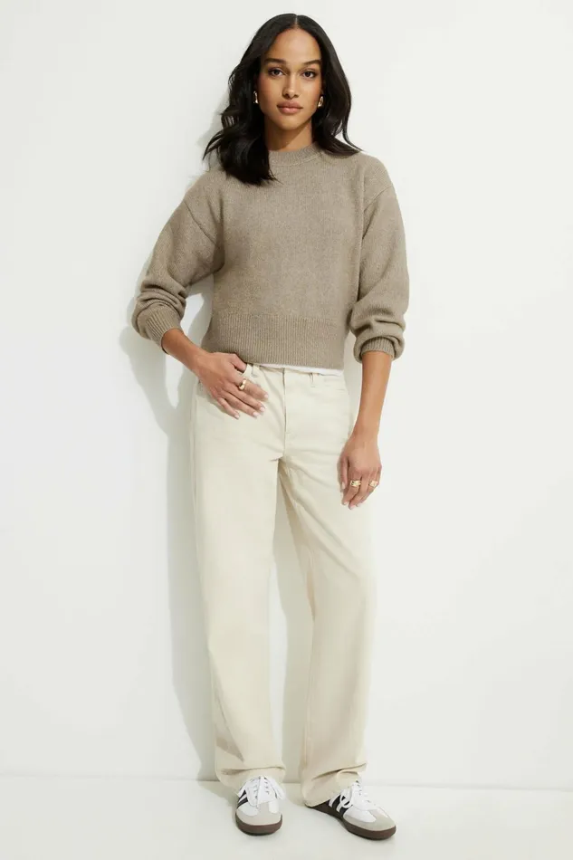 Dynamite Tops Women Relaxed Crewneck Sweater Brown
