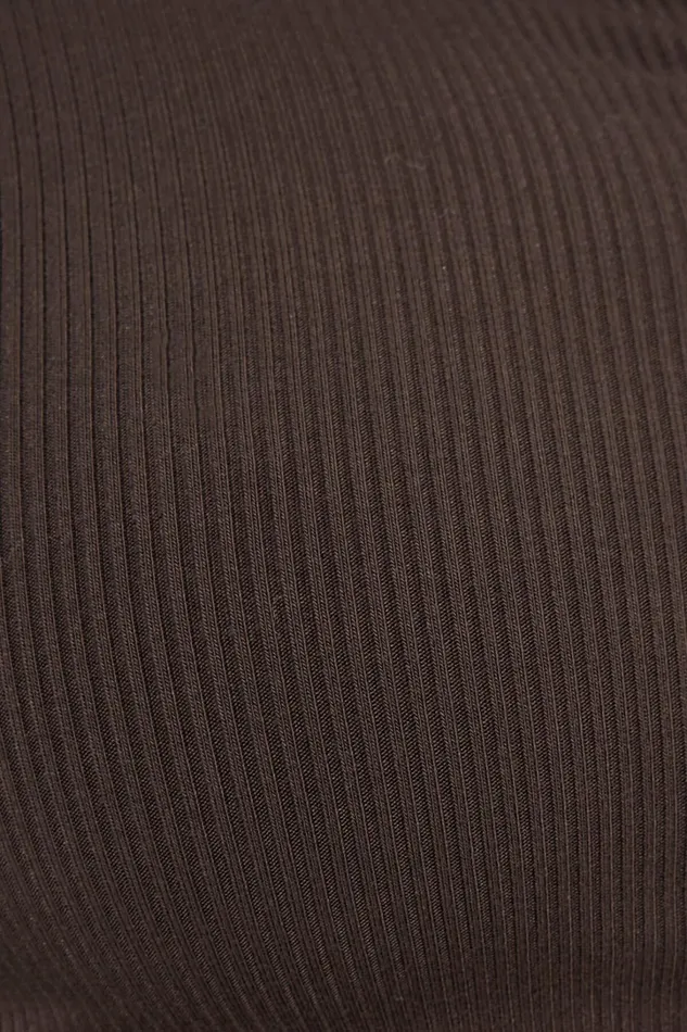 Dynamite Tops Women Ribbed Long Sleeve Polo Brown