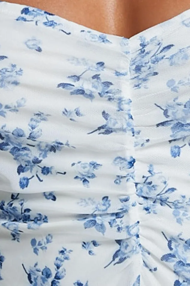 Emae Bodysuit 8211 Long Sleeve Sweetheart Mesh Bodysuit In Blue Floral Women Showpo Curve Clothes