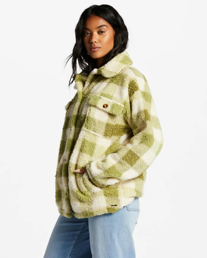 Fairbanks ButtonUp Teddy Bear Jacket Green Eyes Women Billabong Sweatshirts and Fleece